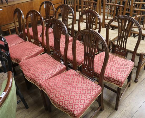 A set of six George III Hepplewhite period mahogany dining chairs and two other similar chairs